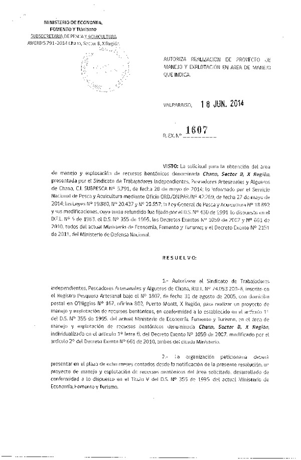R EX N° 1607-2014 PROYECTO DE MANEJO.