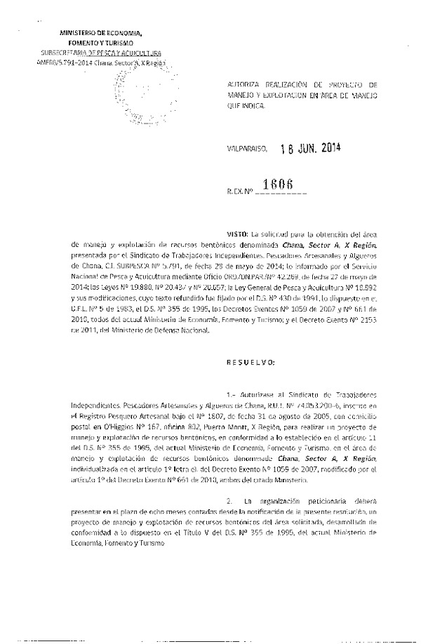R EX N° 1606-2014 PROYECTO DE MANEJO.