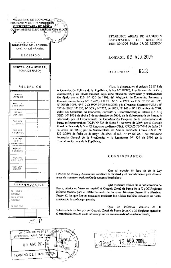 D EX N° 622-2004 Establece área de manejo Meninea sector B y Meninea Sector C, XI Región.