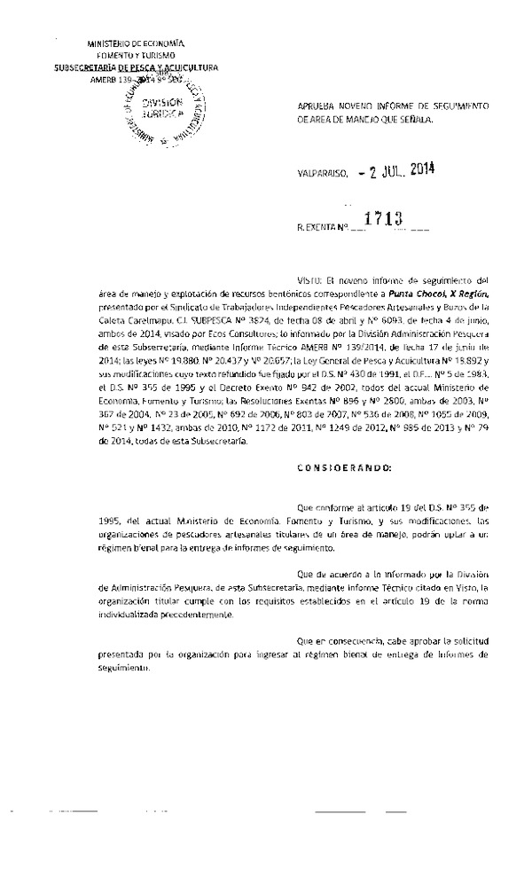 R EX N° 1713-2014 9° SEGUIMIENTO.