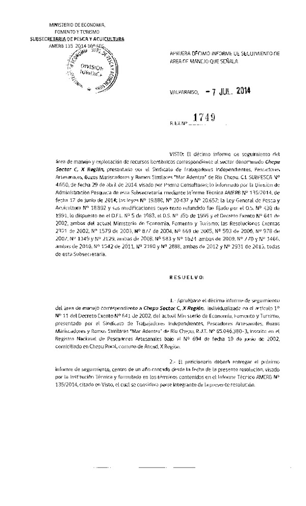 R EX N° 1749-2014 10° SEGUIMIENTO.