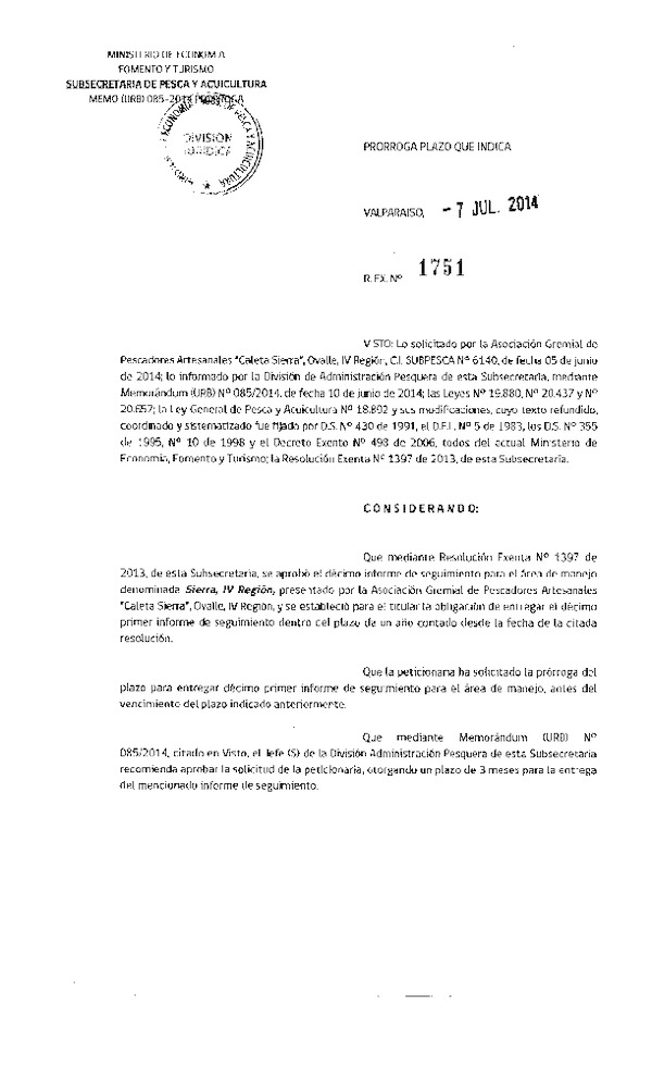 R EX N° 1751-2014 PRORROGA 11° SEGUIMIENTO.