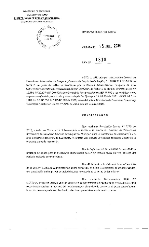 R EX N° 1819-2014 PRORROGA ACCION DE MANEJO.