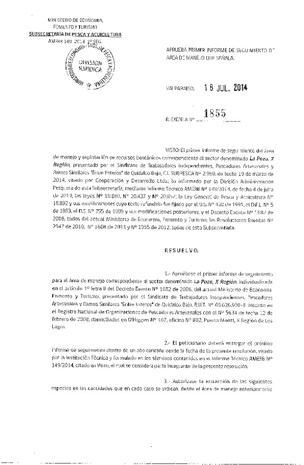 R EX N° 1855-2014 1° SEGUIMIENTO.