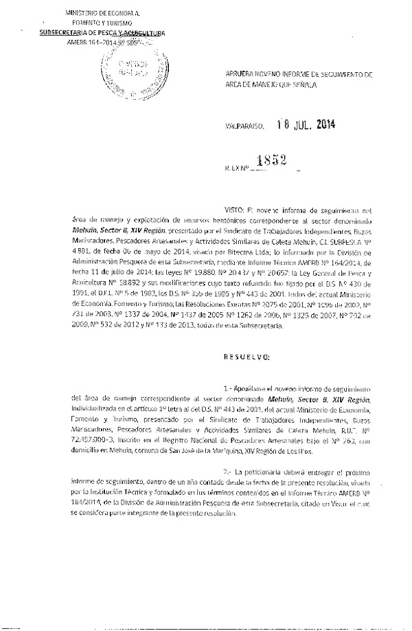 R EX N° 1852-2014 9° SEGUIMIENTO.