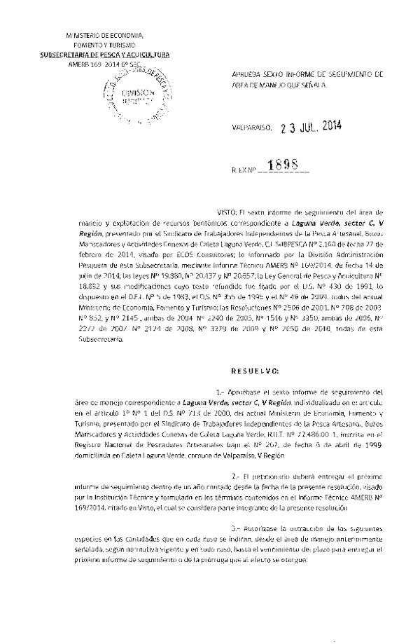R EX N° 1898-2014 6° SEGUIMIENTO.