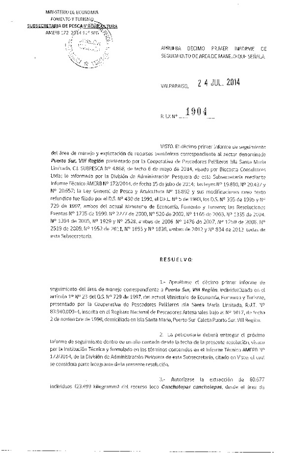 R EX N° 1904-2014 11° SEGUIMIENTO.
