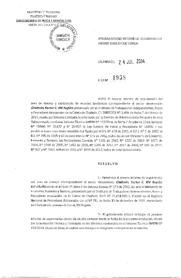 R EX N° 1938-2014 9° SEGUIMIENTO.