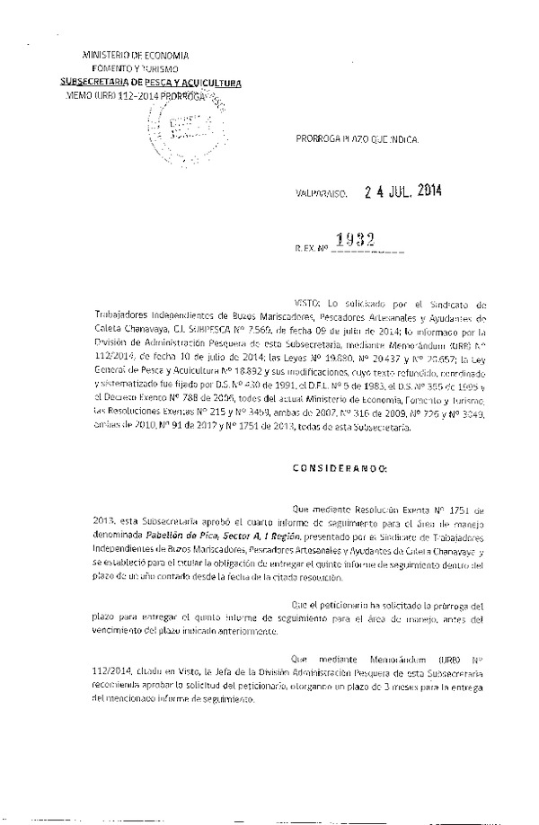 R EX N° 1932-2014 PRORROGA 5° SEGUIMIENTO.