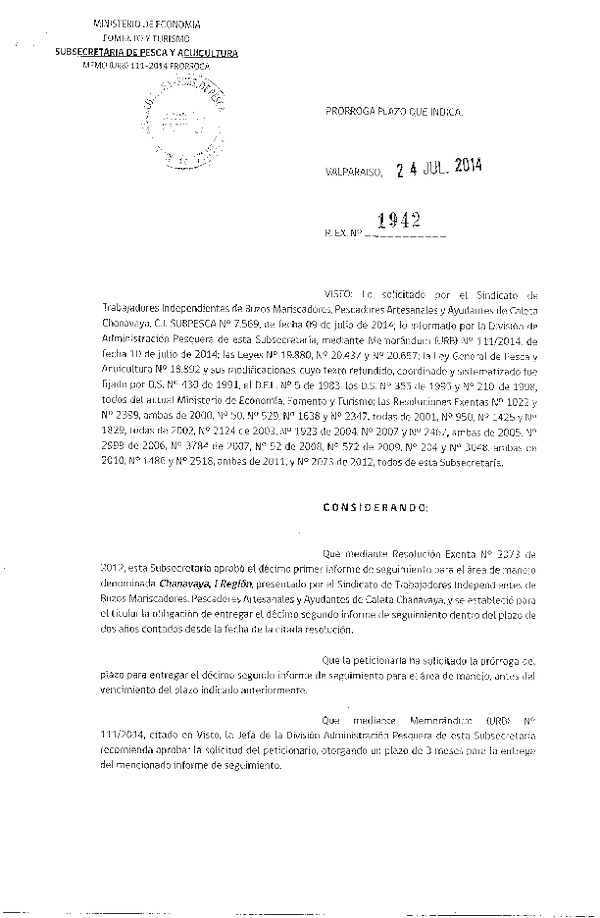 R EX N° 1942-2014 PRORROGA 12° SEGUIMIENTO.