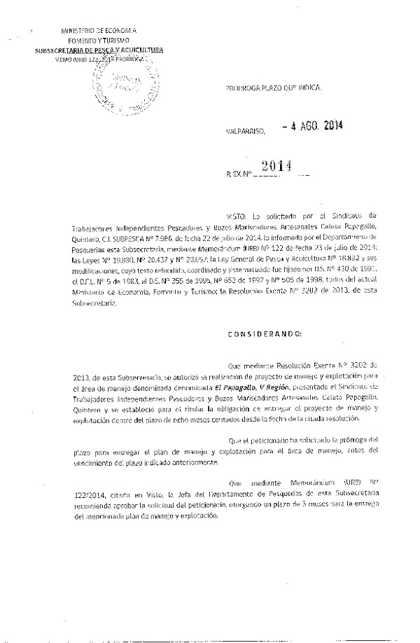 R EX N° 2014-2014 PRORROGA PLAN DE MANEJO.