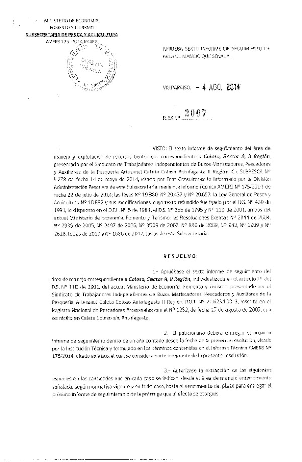 R EX N° 2007-2014 6° SEGUIMIENTO.