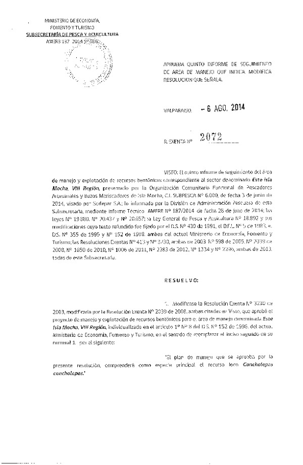 R EX N° 2072-2014 5° SEGUIMIENTO.
