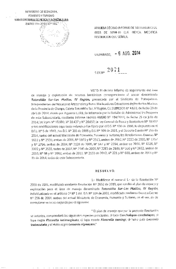 R EX N° 2071-2014 10° SEGUIMIENTO.