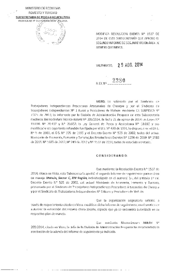 R EX N° 2280-2014 MODIFICA 2° SEGUIMIENTO.