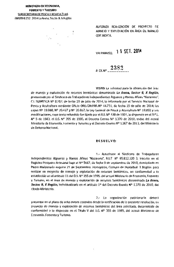 R EX N° 2382-2014 PROYECTO DE MANEJO.