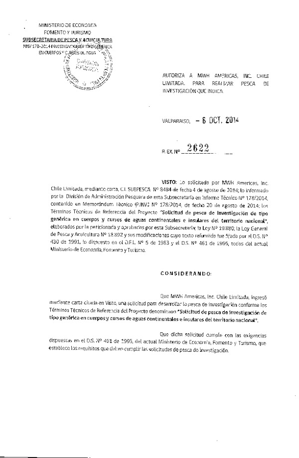 R EX N° 2622-2014 Pesca de Investigación de Tipo genérica en cuerpos y cursos de aguas continentales e insulares.