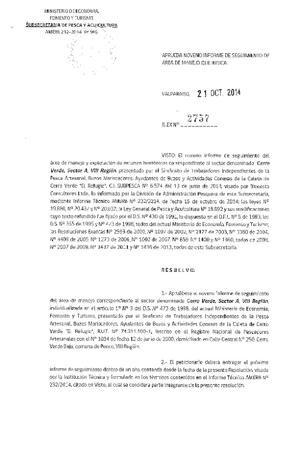 R EX N° 2757-2014 9° SEGUIMIENTO.