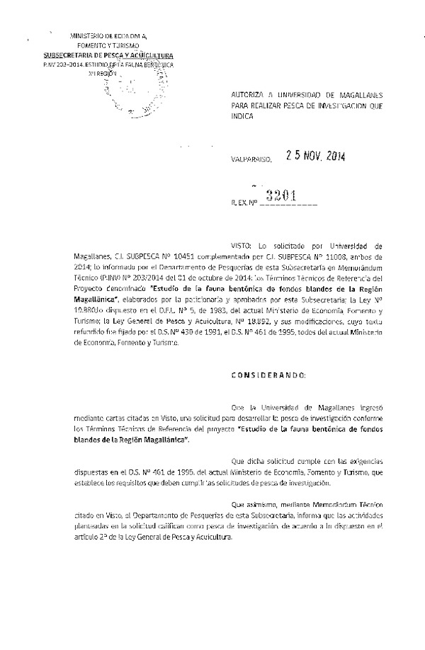 R EX N° 3201-2014 Estudio de la fauna bentónica de fondos blandos de la Región de Magallanes.