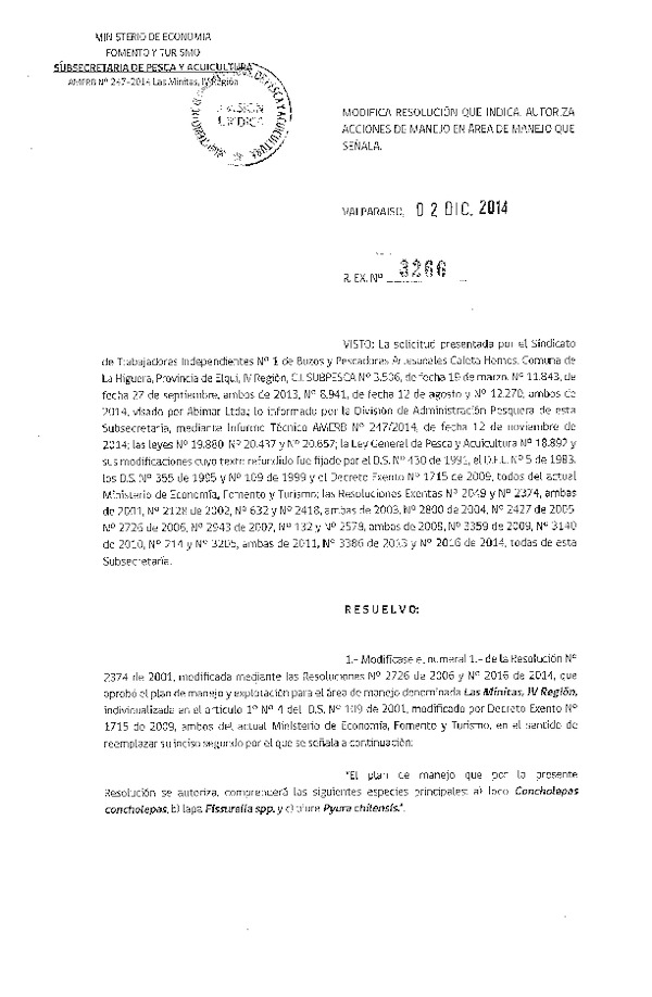 R EX N° 3266-2014 ACCIONES DE MANEJO.