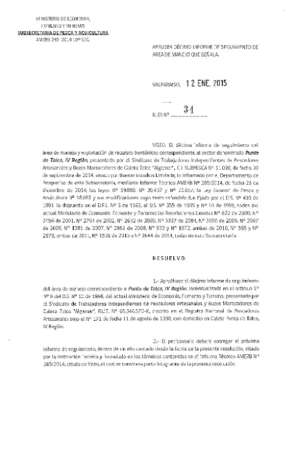 R EX N° 34-2015 10° SEGUIMIENTO.