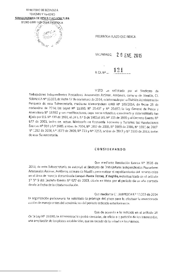 R EX N° 121-2015 PRORROGA ACCION DE MANEJO.