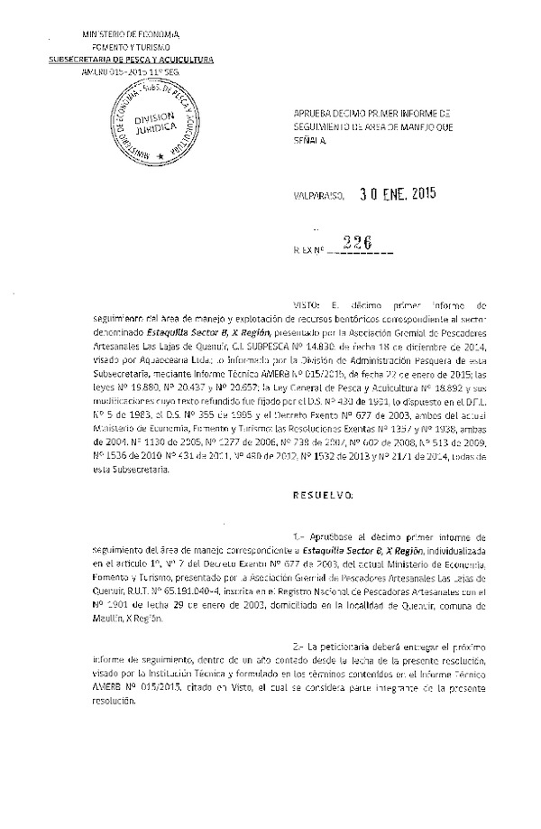 R EX N° 226-2015 11° SEGUIMIENTO.
