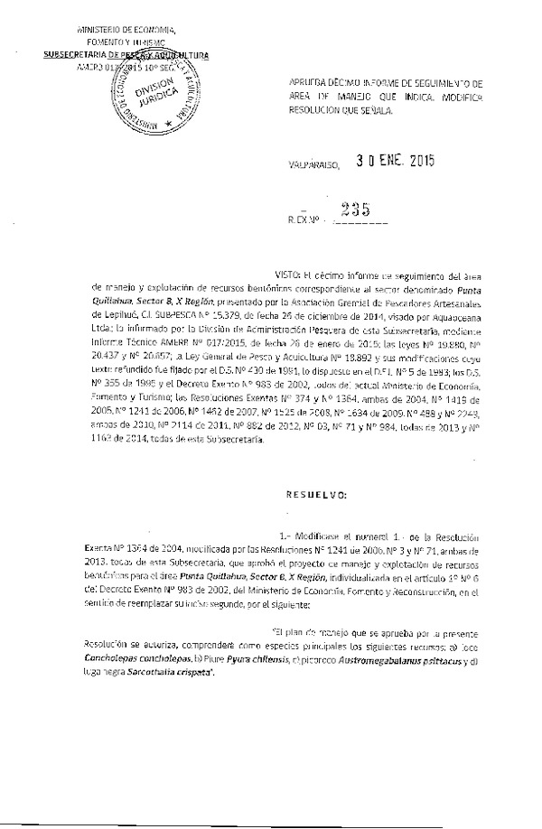 R EX N° 235-2015 10° SEGUIMIENTO.