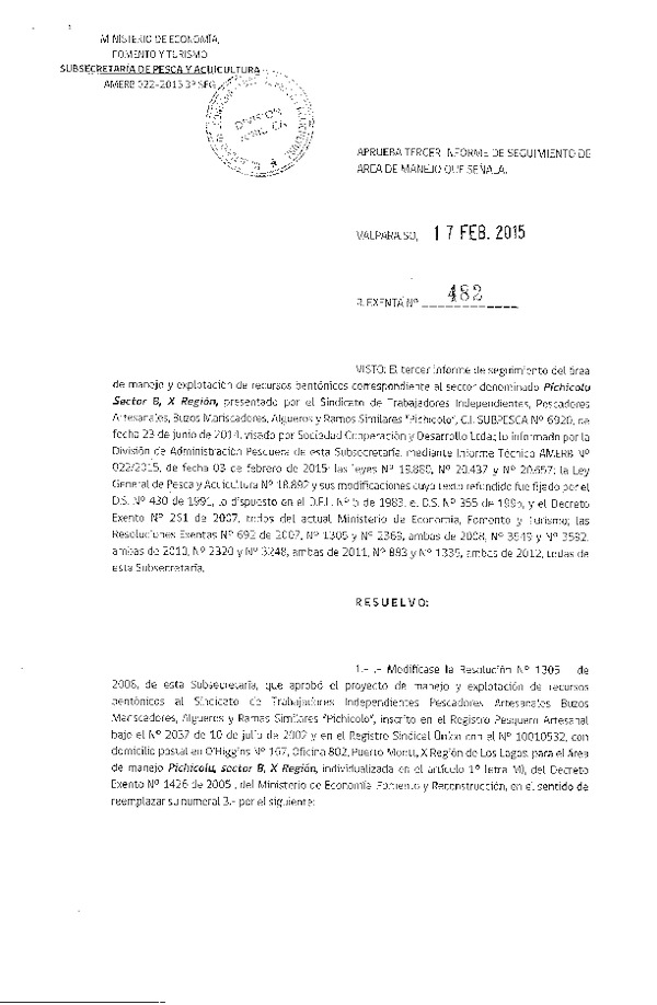 R EX N° 482-2015 3° SEGUIMIENTO.