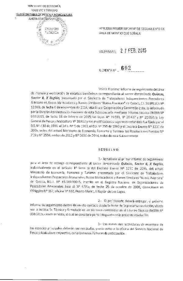 R EX N° 602-2015 1° SEGUIMIENTO.