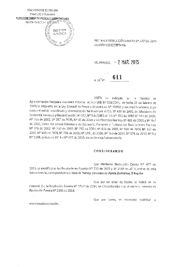 R EX N° 611-2015 RECTIFICA R EX N° 477-2015.