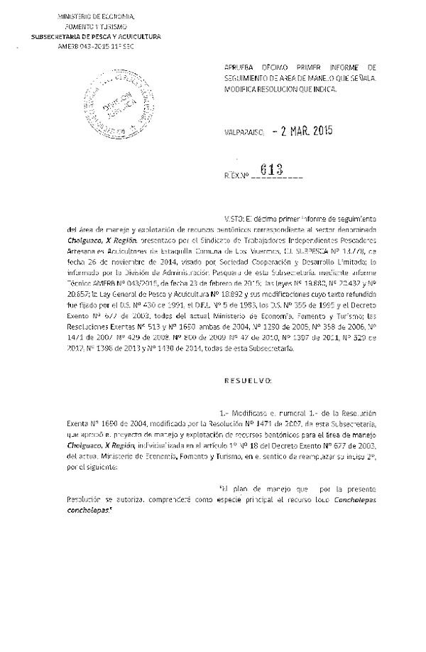 R EX N° 613-2015 11° SEGUIMIENTO.