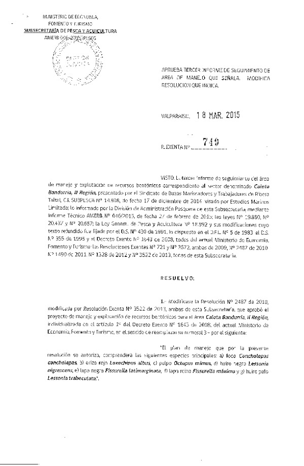 R EX N° 749-2015 3° SEGUIMIENTO.