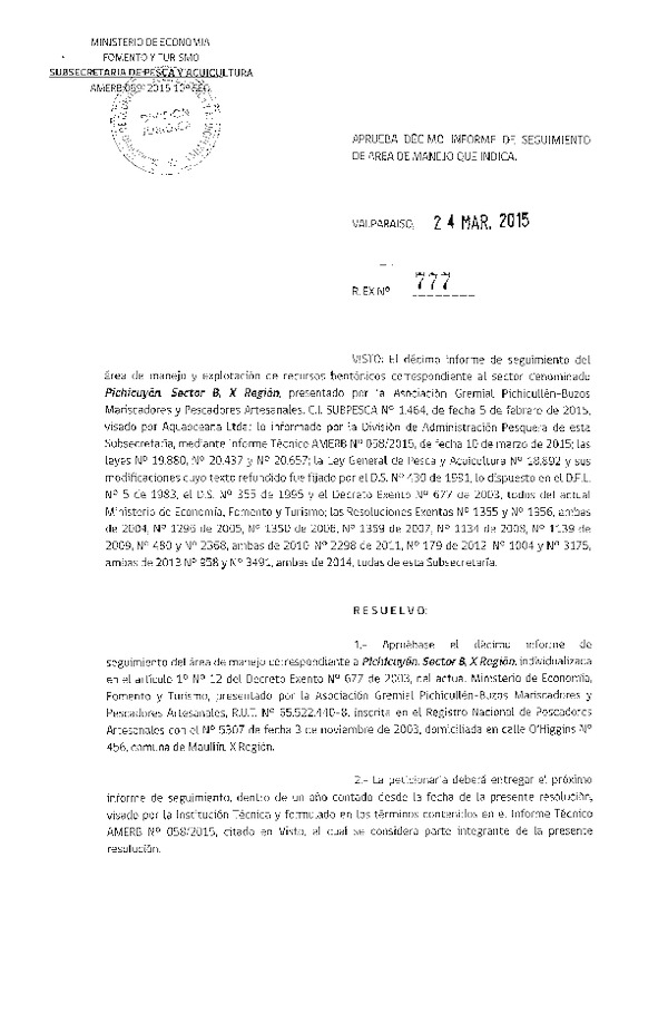 R EX N° 777-2015 10° SEGUIMIENTO.