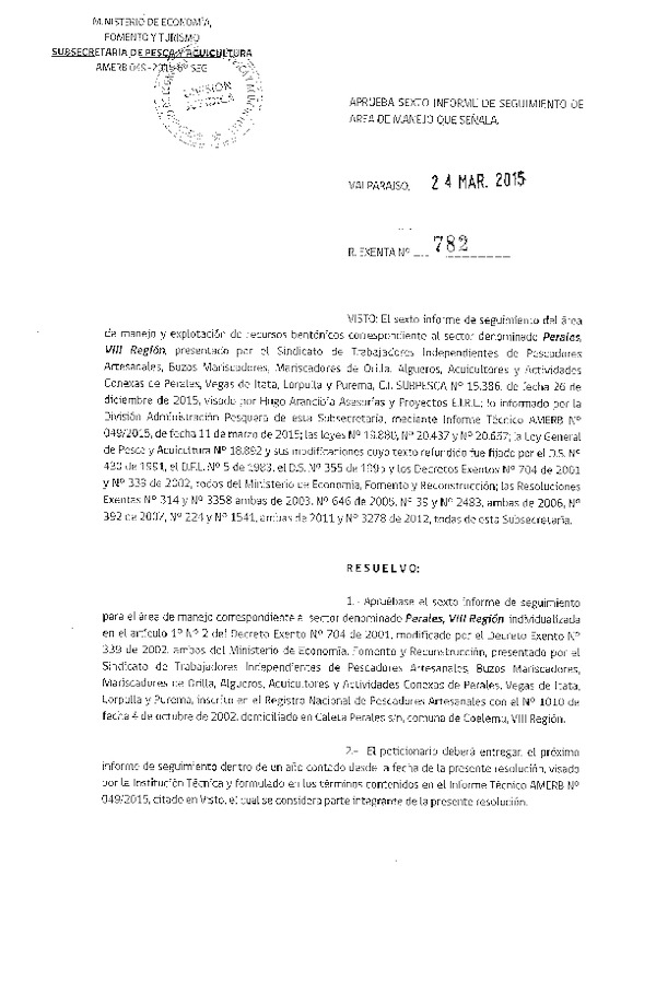 R EX N° 782-2015 6° SEGUIMIENTO.