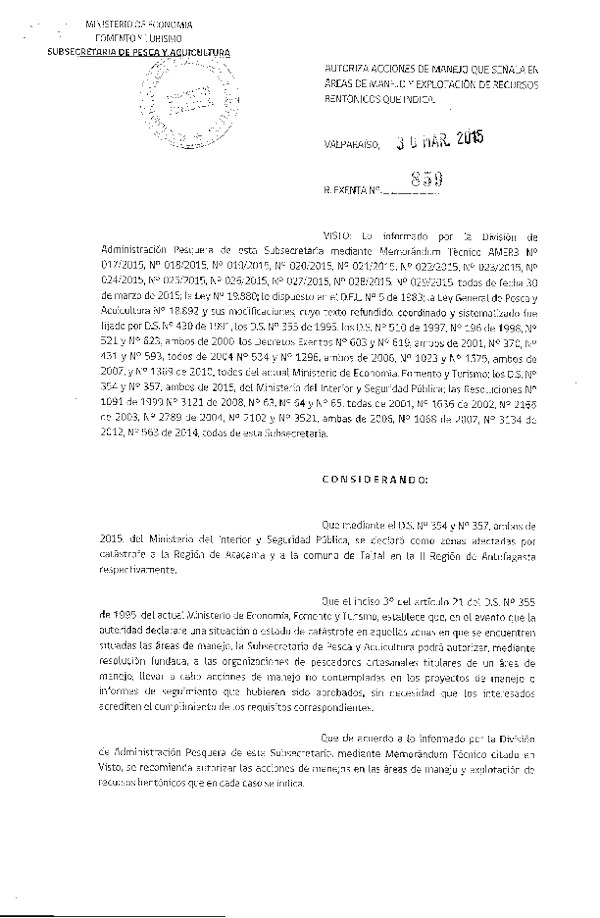 R EX N° 859-2015 AUTORIZA ACCIONES DE MANEJO.