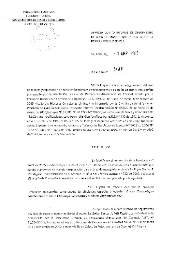 R EX N° 900-2015 5° SEGUIMIENTO.