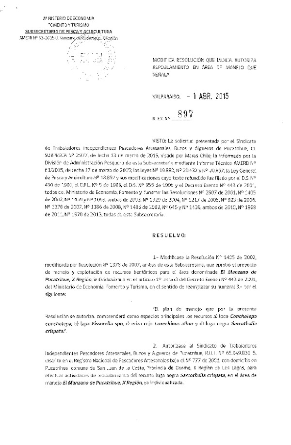R EX N° 897-2015 REPOBLAMIENTO.