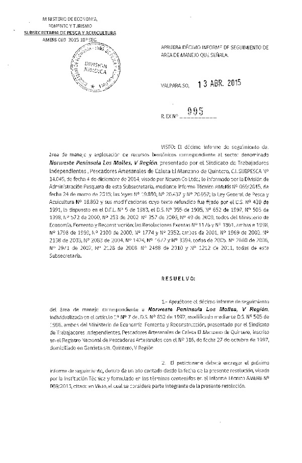R EX N° 995-2015 10° SEGUIMIENTO.