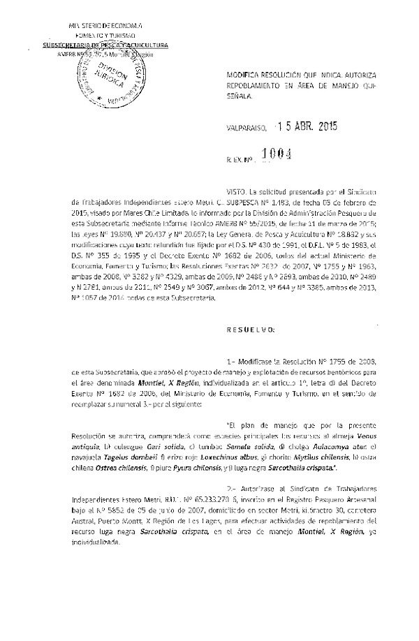 R EX N° 1004-2015 REPOBLAMIENTO.