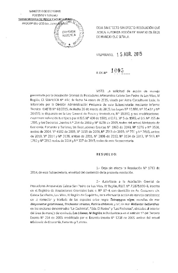 R EX N° 1005-2015 ACCION DE MANEJO.