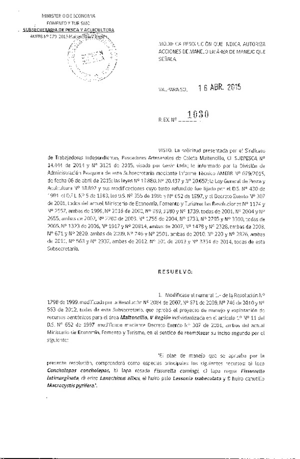 Res. Ex. N° 1030-2015 ACCIONES DE MANEJO.