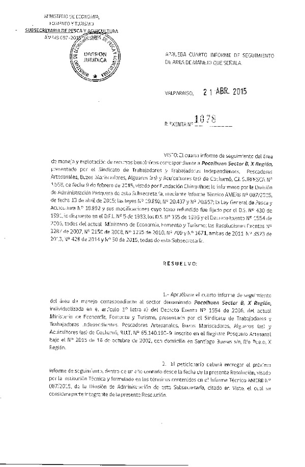 R EX N° 1078-2015 4° SEGUIMIENTO.