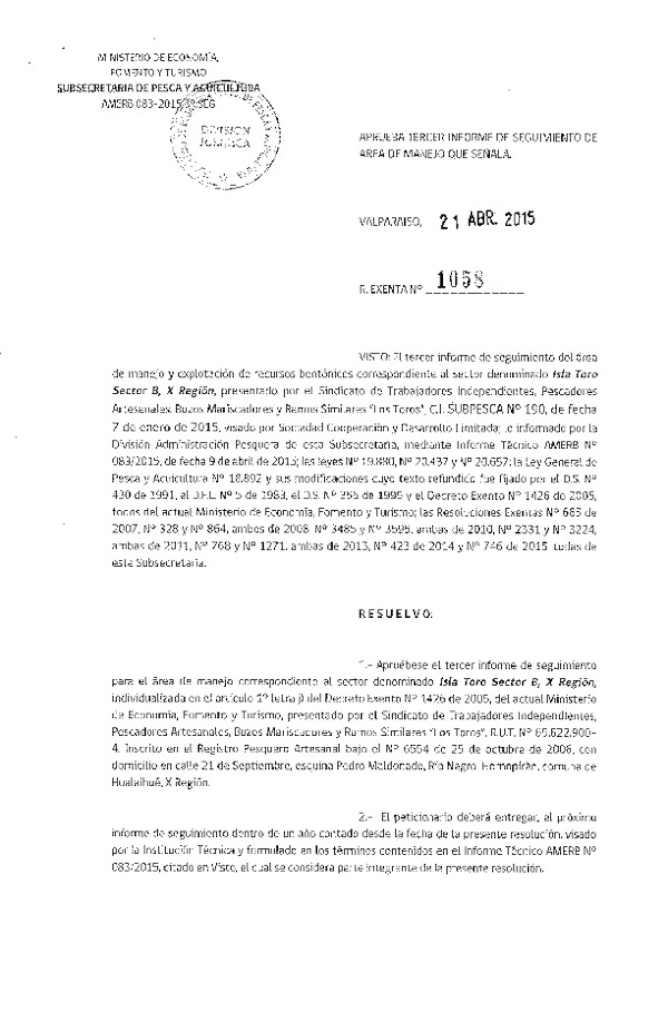 R EX N° 1058-2015 3° SEGUIMIENTO.