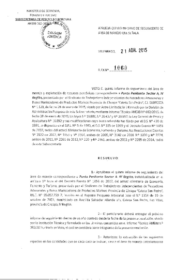 R EX N° 1060-2015 5° SEGUIMIENTO.