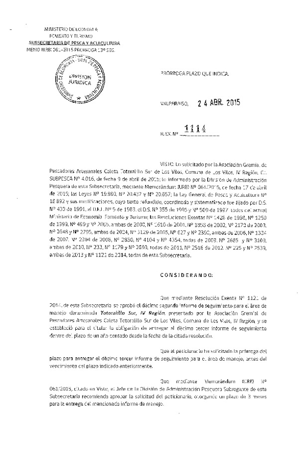 R EX N° 1114-2015 PRORROGA 13° SEGUIMIENTO.