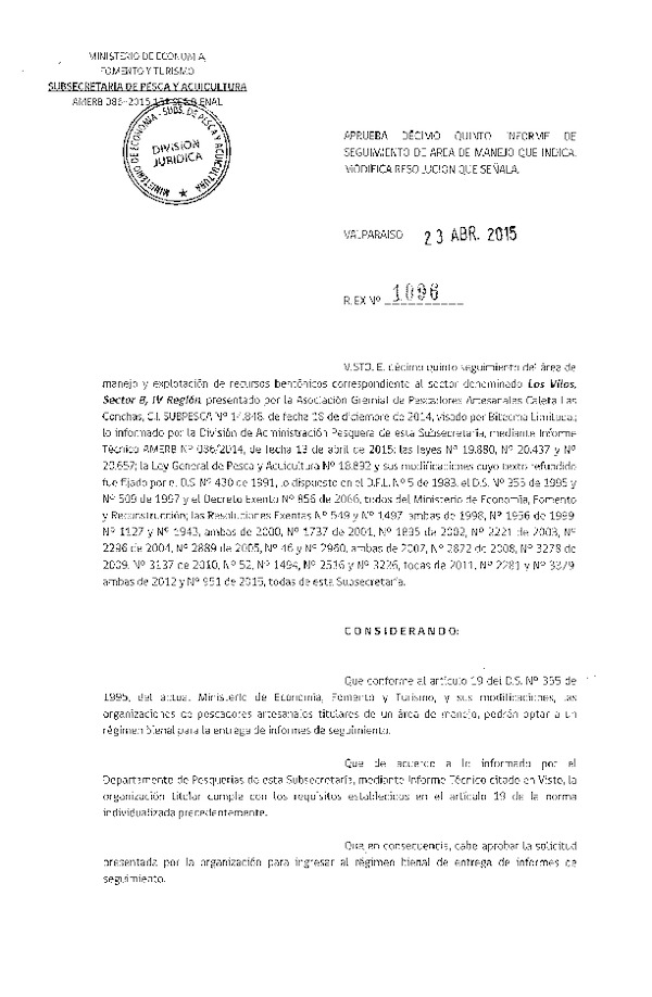 R EX N° 1096-2015 15° SEGUIMIENTO.