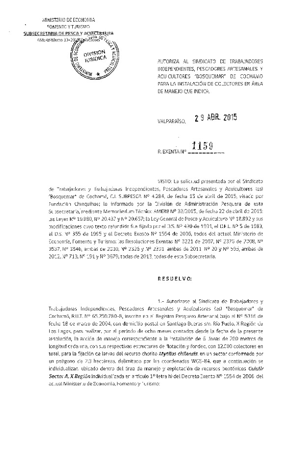 Res. Ex. N° 1159-2015 INSTALACION DE COLECTORES.