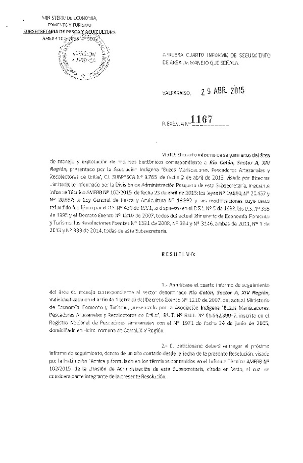 Res. Ex. N° 1167-2015 4° SEGUIMIENTO.