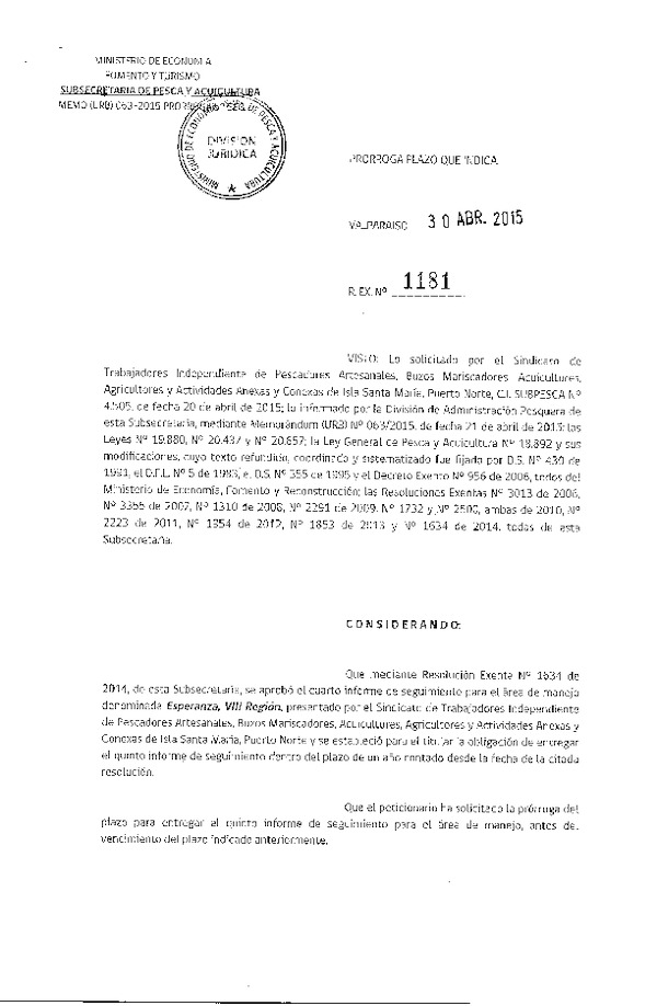 Res. Ex. N° 1181-2015 PRORROGA 5° SEGUIMIENTO.